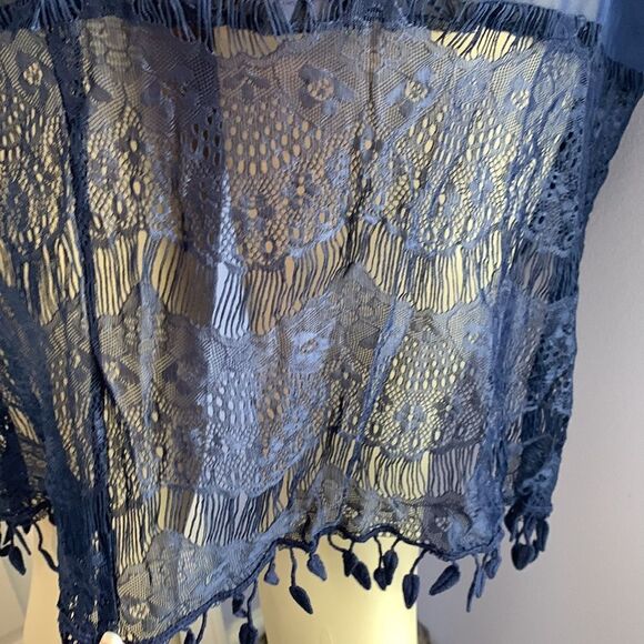 Designer Swimwear Lace Trim Cover-up Kimono Wrap M Navy - Picture 7 of 10